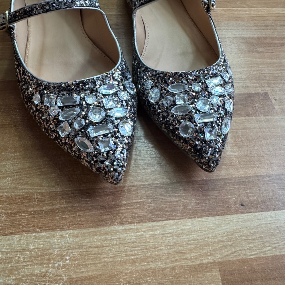 J.Crew Mary Jane flats embellished silver,bronze glitter & rhinestones size 8.5 - Picture 4 of 12